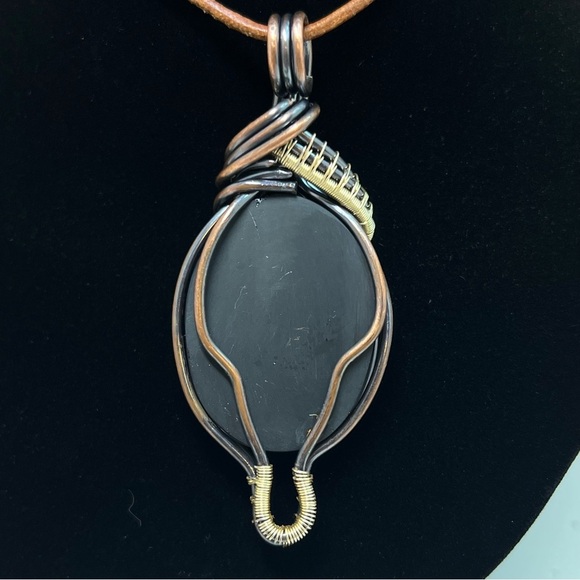 Davis creek rainbow obsidian ~ Handmade Recycled Copper wire wrapped pendant. - Picture 4 of 4